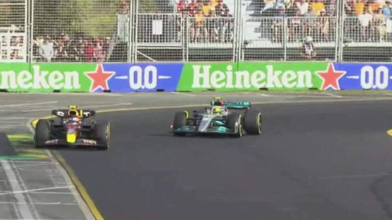 Sergio Perez overtakes Lewis Hamilton to finish third at the Australian Grand Prix