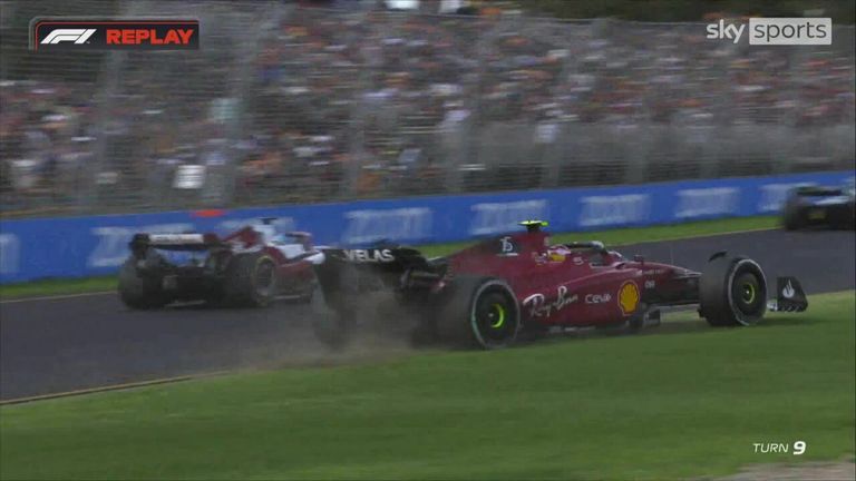 Carlos Sainz was the first retirement after spinning out and beaching his Ferrari in the opening laps of the Australian GP.