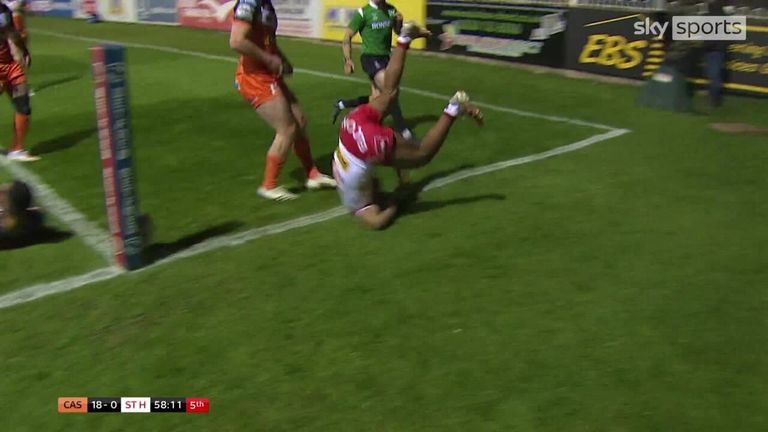 Jumah Sambou went over for a try on his debut to give St Helens some reward for their efforts against Castleford Tigers in the Betfred Super League.