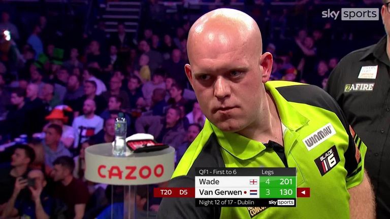 Van Gerwen avait trois jambes dans son affrontement avec James Wade mais a nivelé les choses avec cette superbe caisse de 130