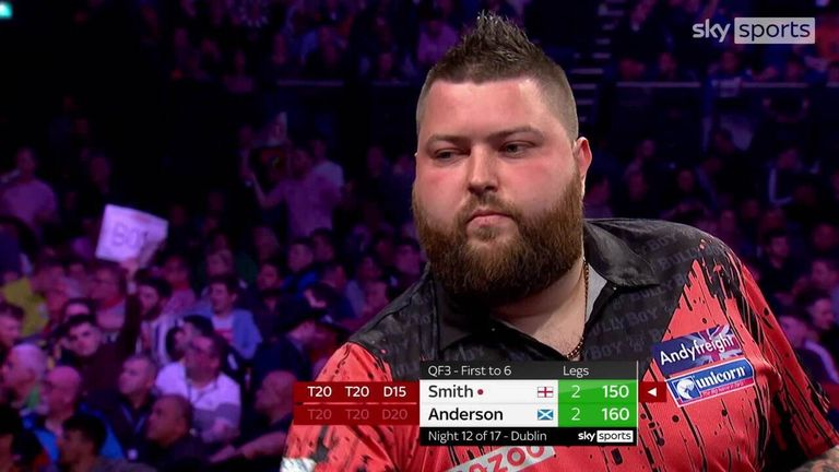 Michael Smith takes a 3-2 lead with this great 150 checkout.