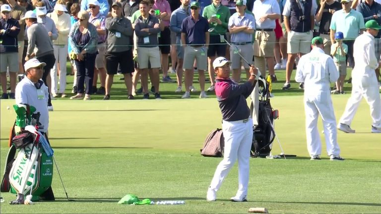 The 2021 Masters champion was seen practicing at Augusta National on Monday, despite concerns around a neck injury