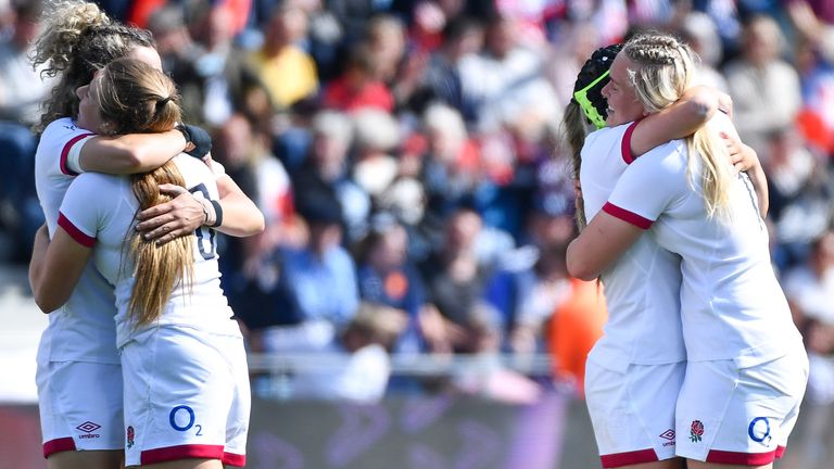 England celebrate after wrapping up victory over France