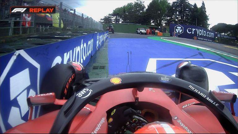 Charles Leclerc was forced to pit after hitting the barriers in the closing stages of the Emilia-Romagna GP
