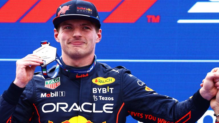 Verstappen celebrates his Sprint victory in Imola