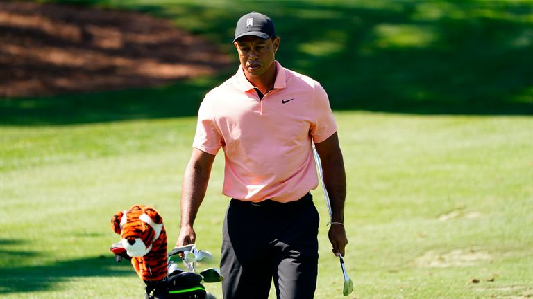 Tiger Woods practises at Augusta National on Sunday ahead of The Masters