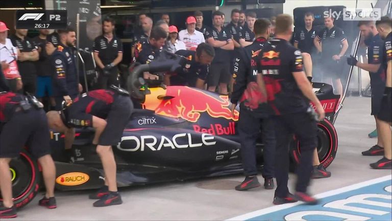 Max Verstappen had only just come onto the track but was forced to return after his rear brake overheated