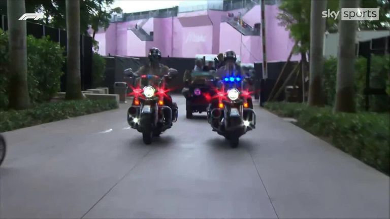 Max Verstappen made his way to the podium in style with a police escort in Miami! 