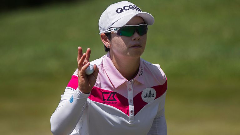 Eun-Hee Ji on the fourth hole at Shadow Creek on Saturday