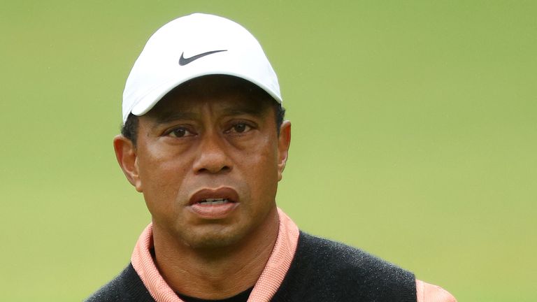 Tiger Woods registered an ugly triple-bogey on the par-three sixth hole after finding water with his tee shot, putting him at seven over for the tournament