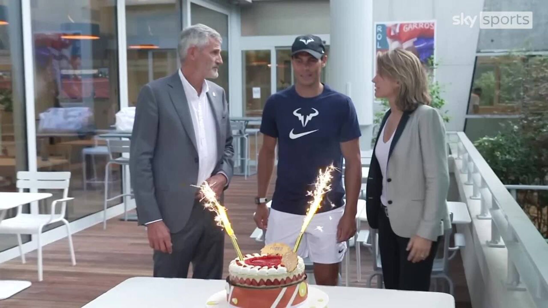 Finalist Nadal receives cake on 36th birthday!
