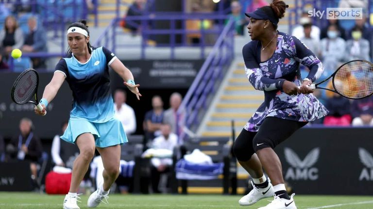 After almost a year out of the game through injury, Serena Williams expressed her delight to be back on court at Eastbourne with her doubles partner Ons Jabeur