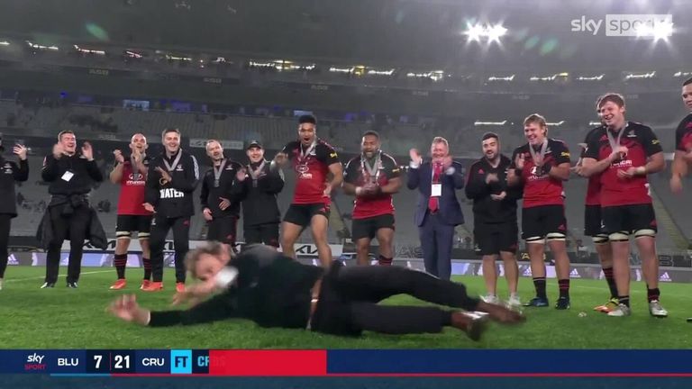 Crusaders head coach Scott Robertson celebrated his side's Super Rugby title win by showing off some of his best dance moves.