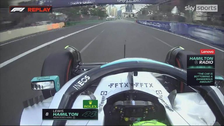 Lewis Hamilton claims his car is bottoming dangerously during Q3 in Baku.