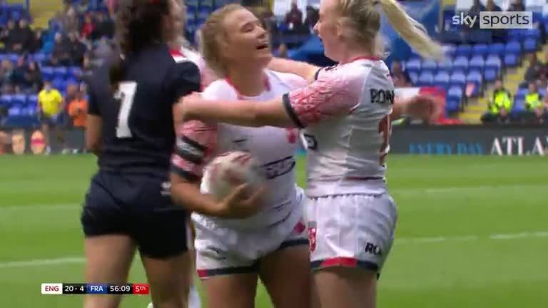 Georgia Roche gets England's second try of the second half to stretch their lead over France