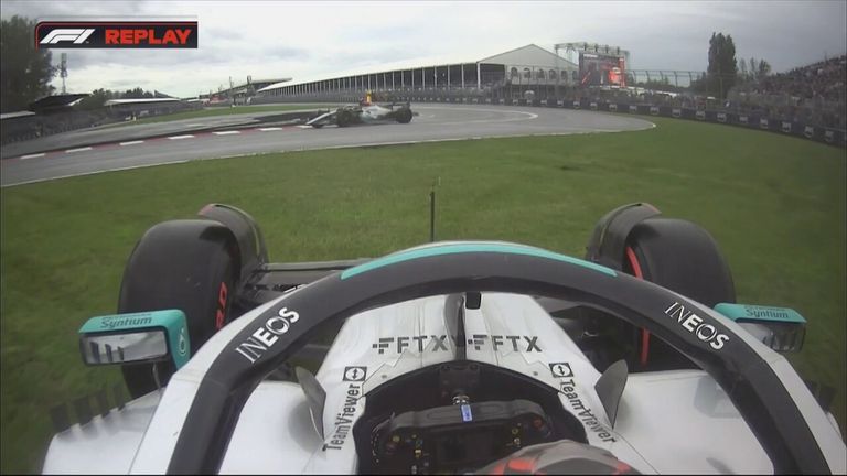 Mercedes and George Russell's gamble to put him on slick tyres for a final run in Q3 didn't pay off, with the Brit going off into the grass at turn two.