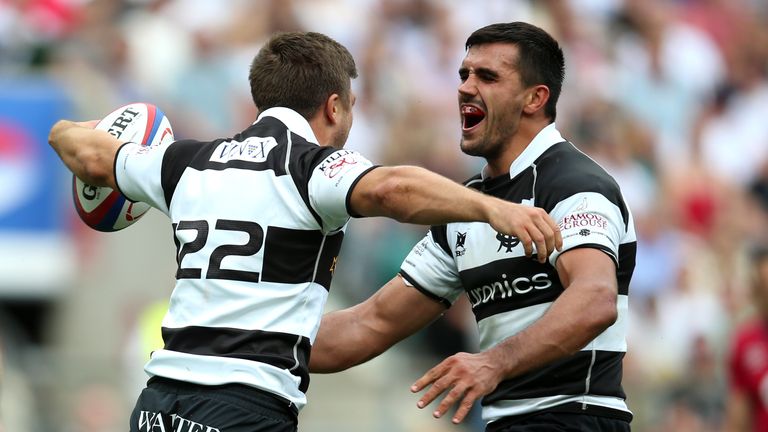 Louis Carbonel (No 22) celebrates his crucial second half try 