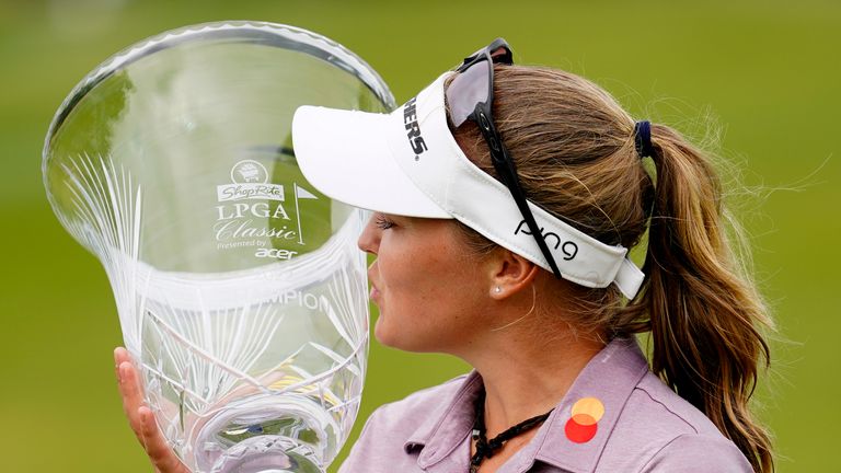 Brooke Henderson celebrated an impressive victory at the Shoprite LPGA Classic 