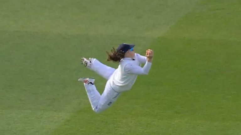 An incredible catch from Tammy Beaumont saw Kapp finally dismissed for 150 at Taunton