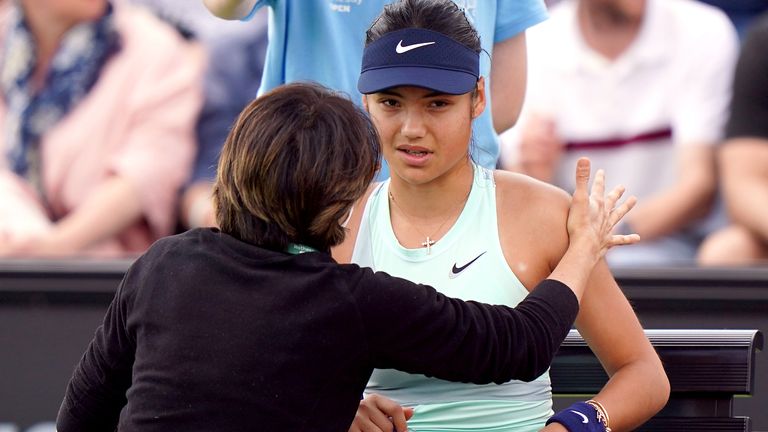 Raducanu continues to recover from a side injury suffered early in her first-round match in Nottingham last week