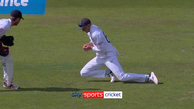 Joe Root and James Anderson combine to dismiss Michael Bracewell.