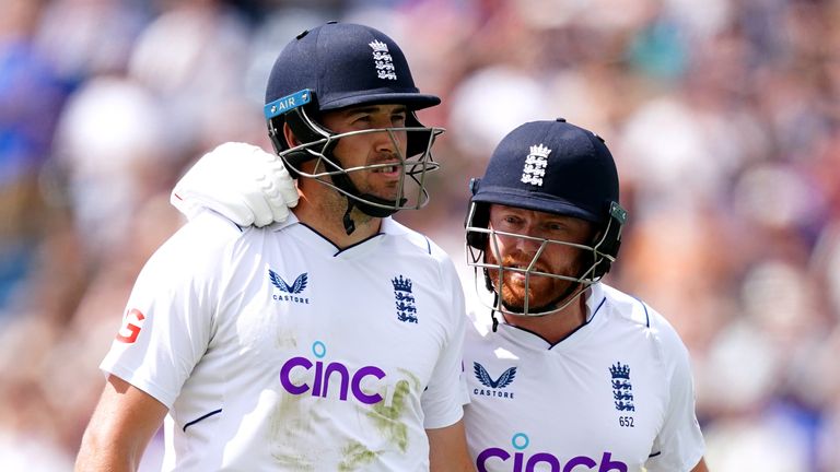 Jamie Overton was consoled by Jonny Bairstow after missing out on a debut Test century