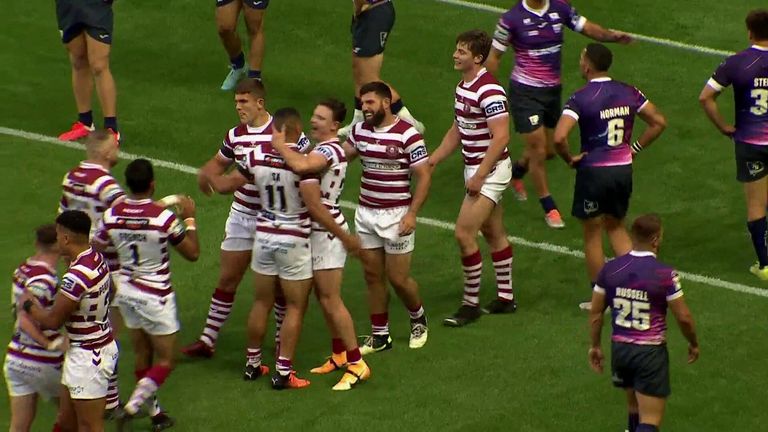 Summary of the Betfred Super League match between Wigan Warriors and Toulouse Olympique.