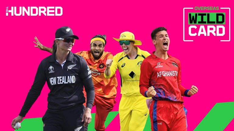 Suzie Bates, Imran Tahir, Ellyse Villani and Noor Ahmad (left to right) have been selected as overseas wildcard picks for The Hundred (picture - ECB)