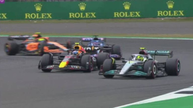 Carlos Sainz powered past Ferrari teammate Charles Leclerc to claim the lead of the race, while Sergio Perez overtook Lewis Hamilton to move up to third.