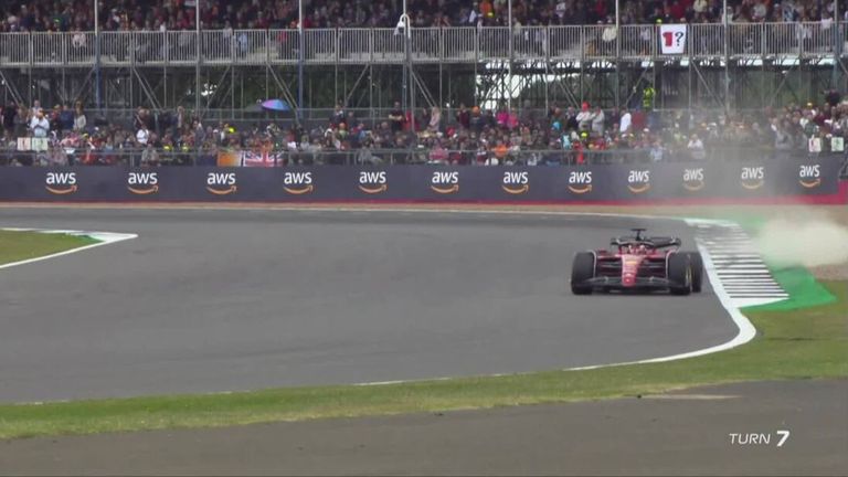 Charles Leclerc went off the Silverstone track in his Ferrari during final practice before recovering.