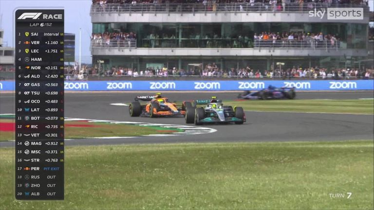 Lewis Hamilton makes an important overtake on Lando Norris after losing a place to the McLaren driver at the restart