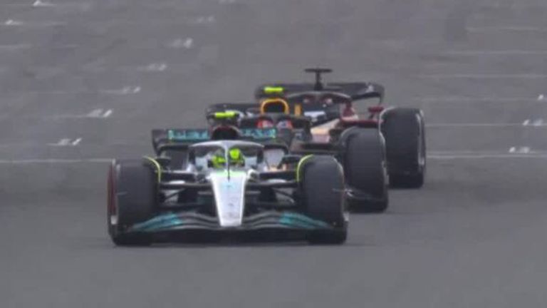 Watch Lewis Hamilton, Sergio Perez and Charles Leclerc produce an incredible wheel-to-wheel fight for P2 at the British Grand Prix. 