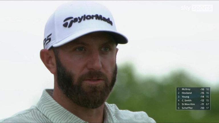 Dustin Johnson looked to top his tee shot on the 18th hole during the third round of The Open Championship at St Andrews, but the ball ended up running up through the fairway just short of the green.