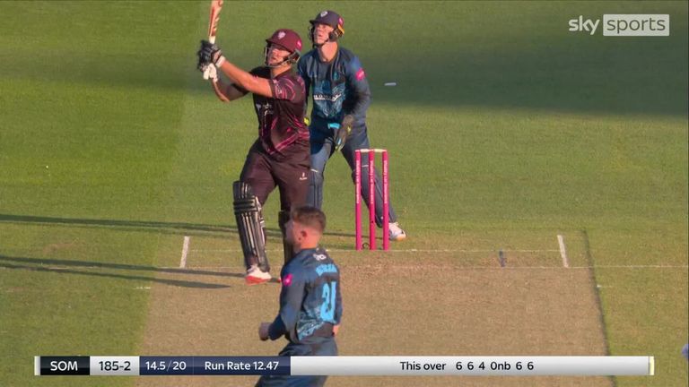Mattie McKiernan had an over to forget, as Rilee Rossouw hit the Derbyshire man for five sixes and one four to give Somerset a huge advantage in their quarter-final