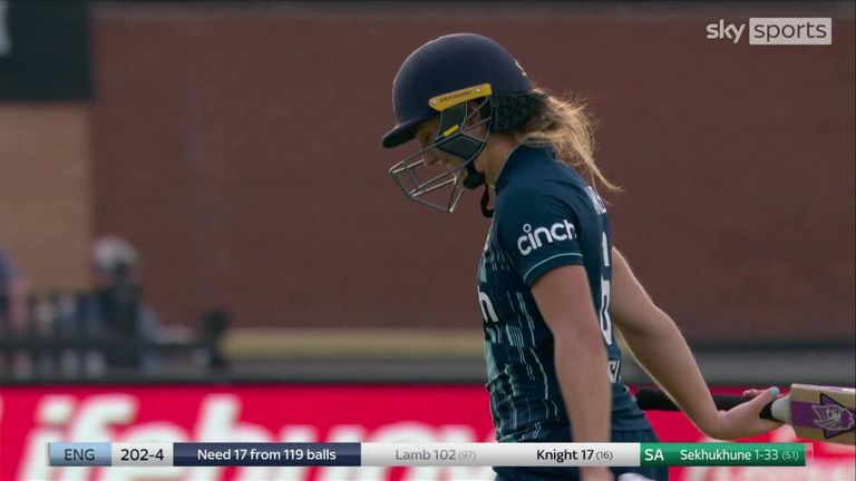 Emma Lamb's magnificent innings comes to an end as she's caught for 102.