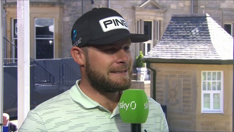 Tyrrell Hatton speaks to Sky Sports after a bogey-free 66 during the second round of The Open at St Andrews