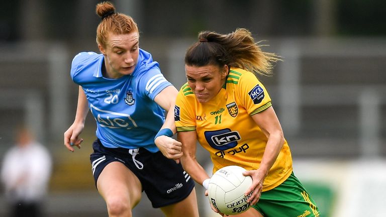 Niamh Hegarty of Donegal in action against Lauren Magee of Dublin