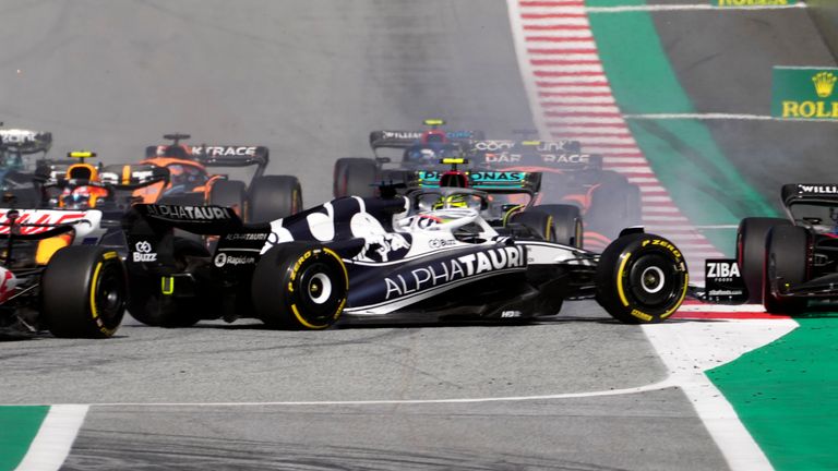 Lewis Hamilton and Pierre Gasly collide at the start of the Sprint, sending the AlphaTauri driver into a spin.