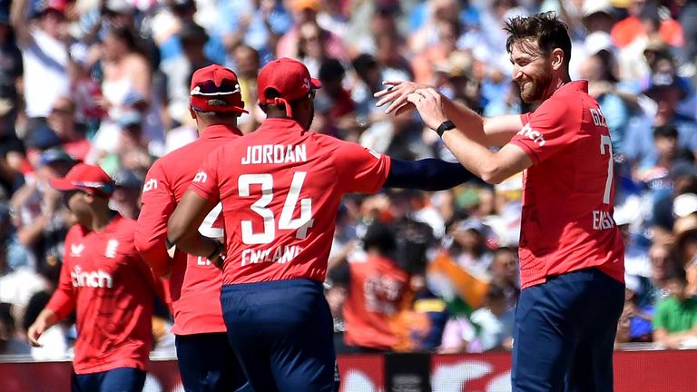Richard Gleeson took three wickets in four deliveries on an England debut to remember at Edgbaston, removing Rohit Sharma, Virat Kohli and Rishabh Pant
