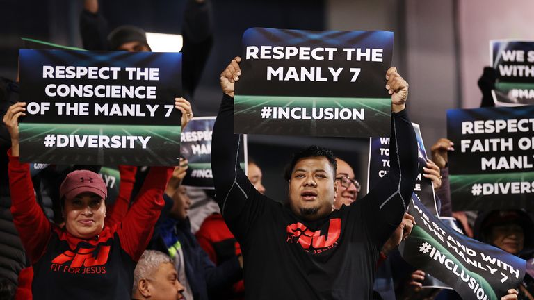 After the boycott, fans had signs to support the seven players who had boycotted due to their cultural and religious beliefs. 