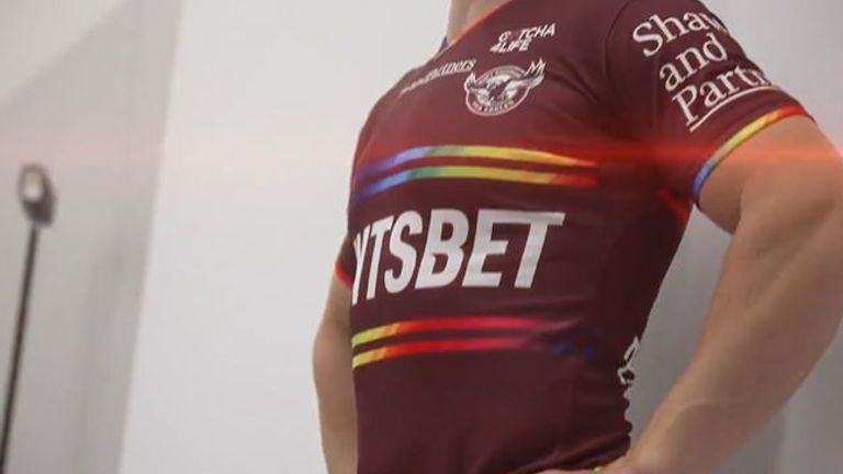 The Sea Eagles unveiled their &#8216;Everyone in League&#8217; jersey on Monday (Image: Manly Sea Eagles)