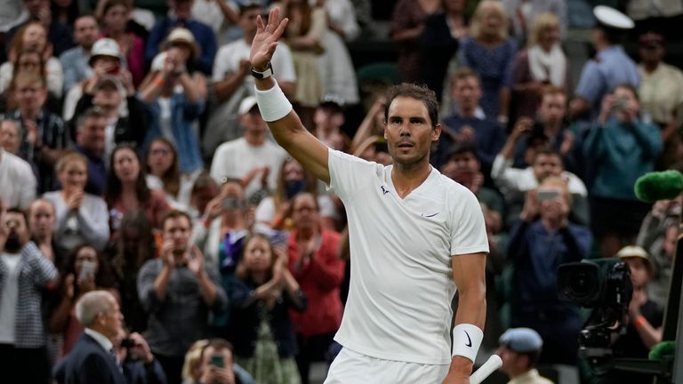 Rafael Nadal celebrates defeating Italy's Lorenzo Sonego in the third round