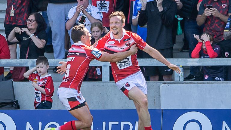 Salford's Dan Sarginson was one of six try-scorers as the Red Devils romped to a 44-12 victory