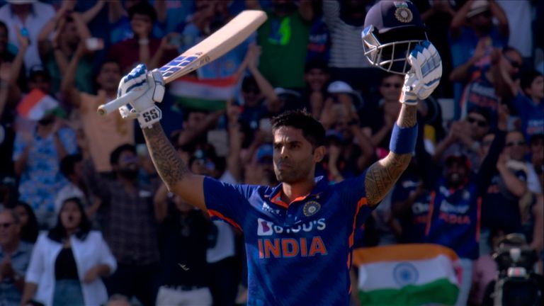 Take a look at the highlights of Suryakumar Yadav's 117 as he stole the show for India in the third T20I between India and England.