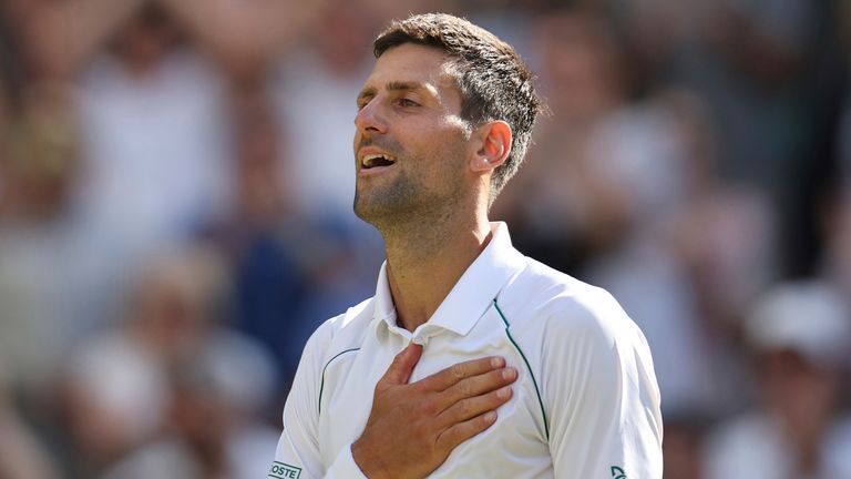 Novak Djokovic savours his victory over Nick Kyrgios at Wimbledon