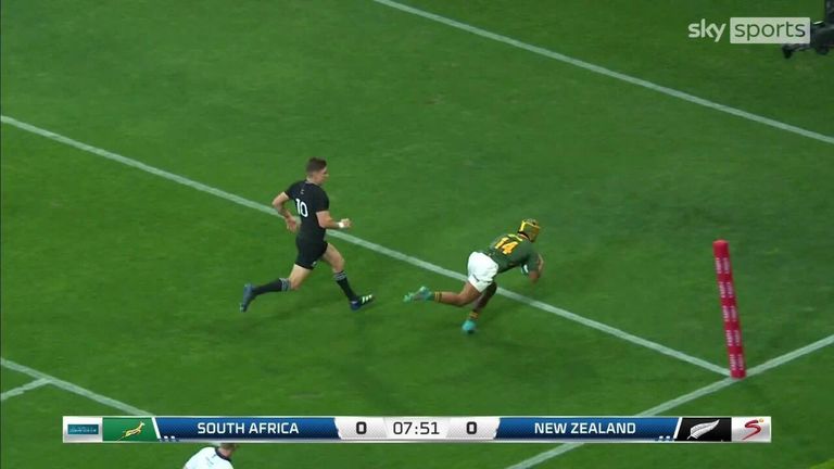 Kurt-Lee Arendse got his first international try as he opened the scoring for South Africa against New Zealand.
