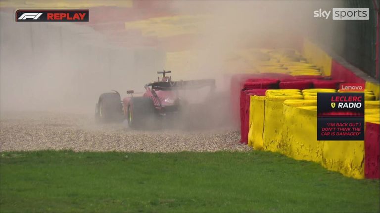 Charles Leclerc spins his Ferrari during practise round three at the Belgian Grand Prix. 