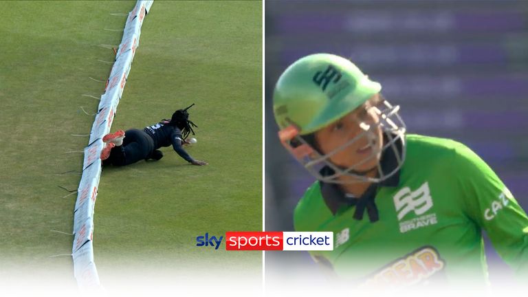 Sophia Dunkley thought she had been run out, only for the decision to be reversed to four runs after it was deemed Deandra Dottin was in contact with the boundary
