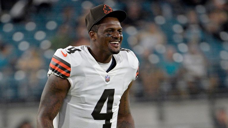 Cleveland Browns quarterback Deshaun Watson (4) said he was 'truly sorry to all of the women that I have impacted in this situation'