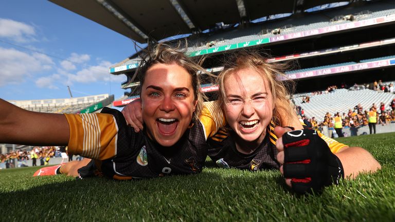 Katie Power celebrates the victory